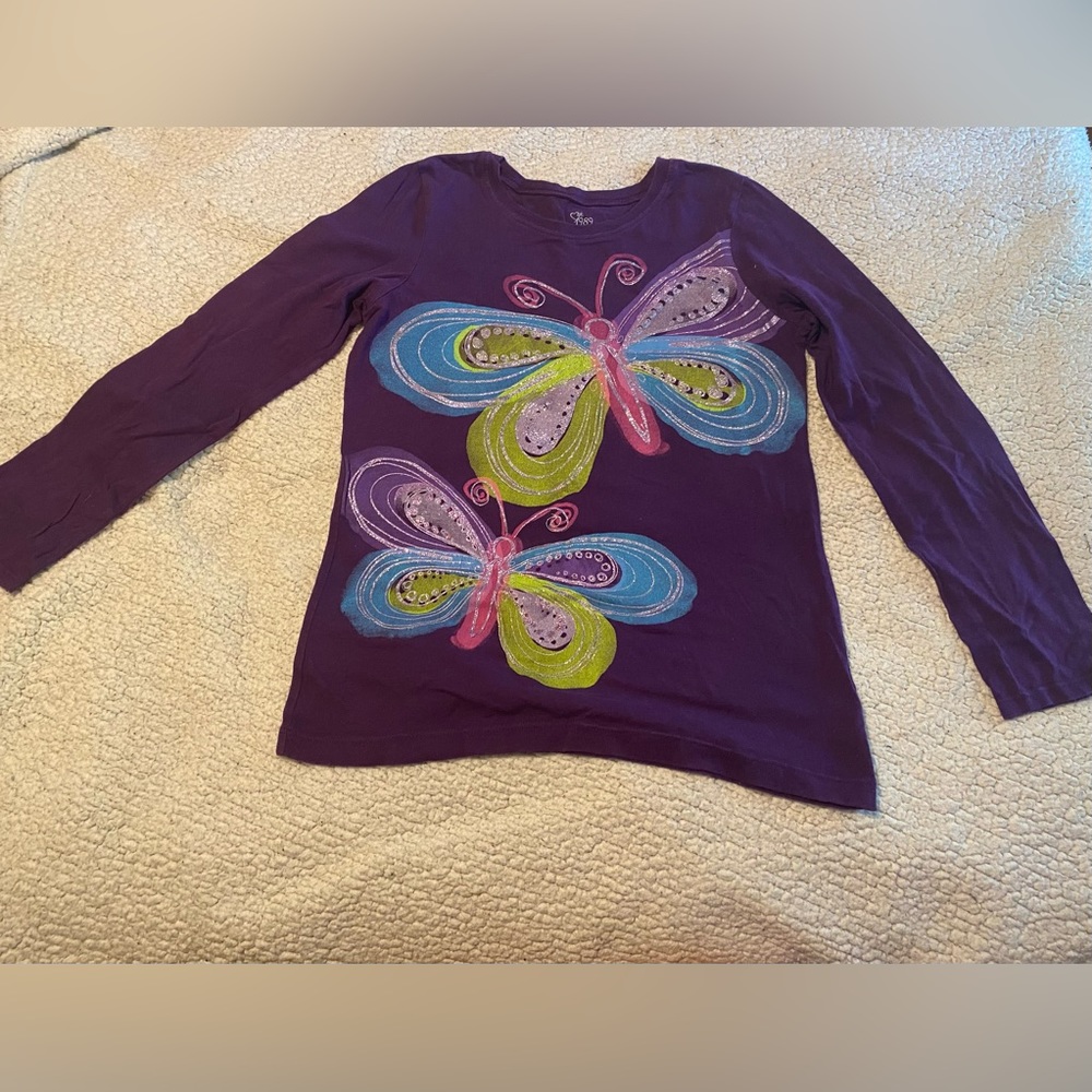 Girls Long Sleeve Butterfly T-Shirt | L (10-12)